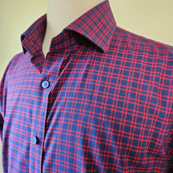 Twillory Shirt 16.5 34/35 Red Blue Navy Plaid - Picture 3 of 8